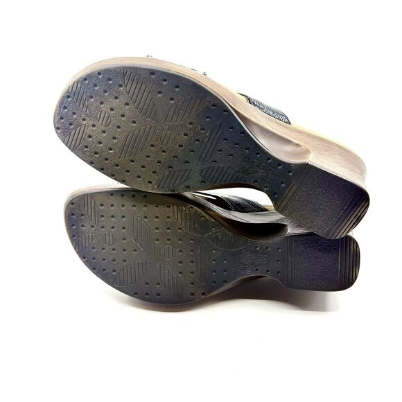 Dansko Wedge Sandals 42 US‎ 11 Black Patent Gingham Slip On Heel Comfort Shoe - Picture 6 of 12